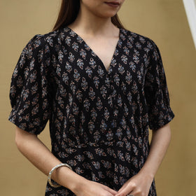 Buy Block Print Cotton Black Flared Ajrakh Dress