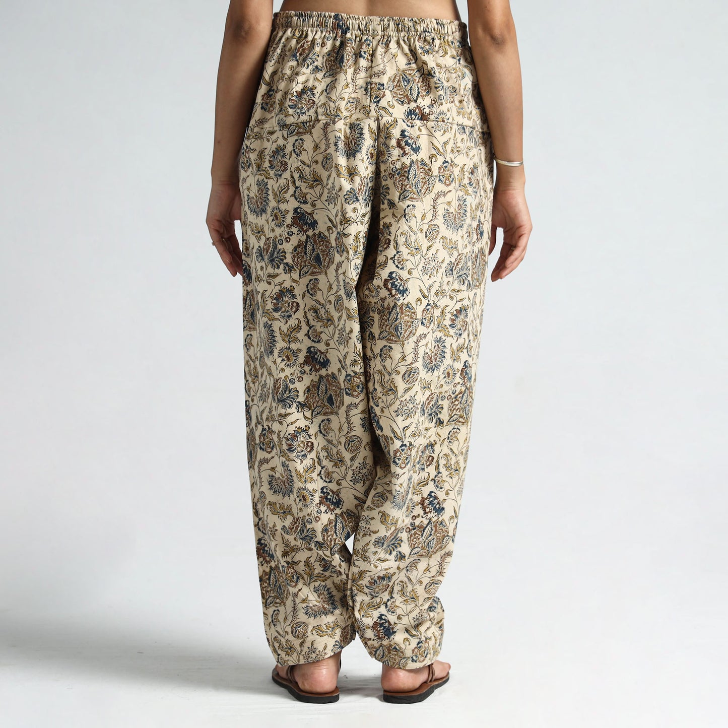 Beige - Pedana Kalamkari Block Printed Cotton Elasticated Salwar 27