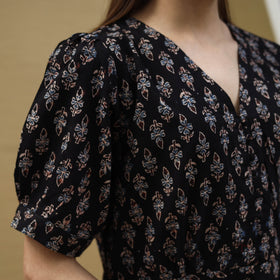 Buy Block Print Cotton Black Flared Ajrakh Dress