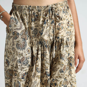 Beige - Pedana Kalamkari Block Printed Cotton Elasticated Salwar 27