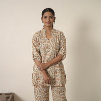 Beige - Block Printed Cotton Kalamkari Co-ord Set 10