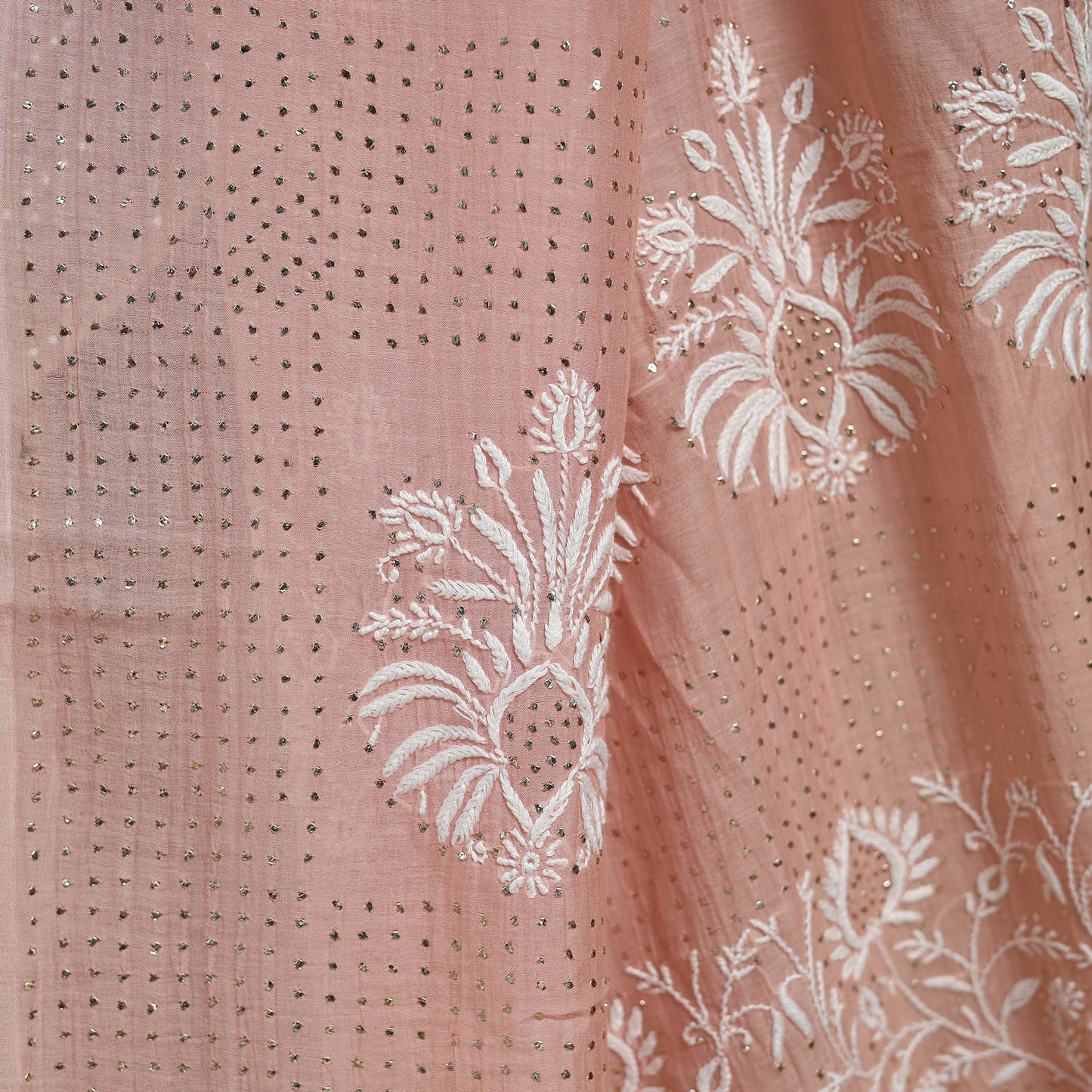 Pink - hand embroidered chanderi silk zari border
