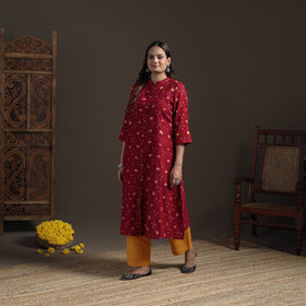 Bandhani Tie-Dye Cotton A-Line Long Kurta for Women 23