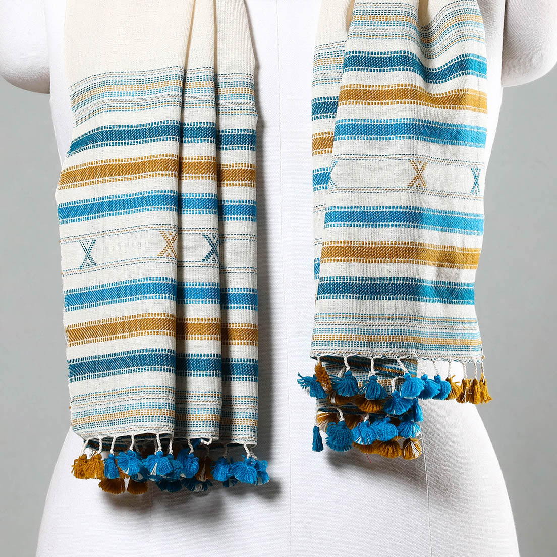 Beige - Kutch Kotay Weave Pure Handloom Cotton Stole