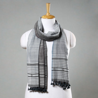 Grey - Kutch Kotay Weave Pure Handloom Cotton Stole