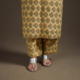 Yellow - floral sanganeri print cotton lace work straight