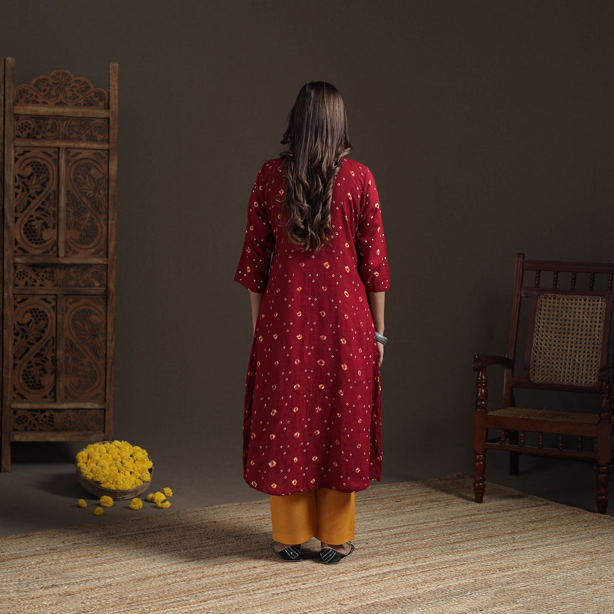Bandhani Tie-Dye Cotton A-Line Long Kurta for Women 23