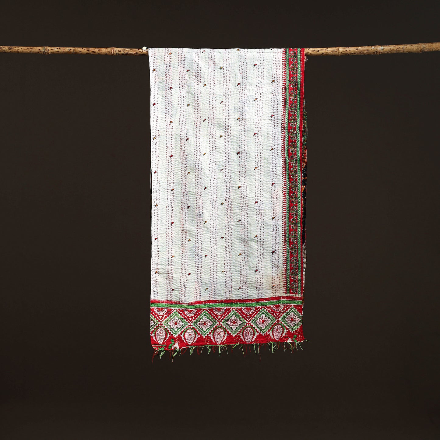 Multicolor - Patchwork Reversible Silk Bengal Hand Kantha Stitch Stole 08