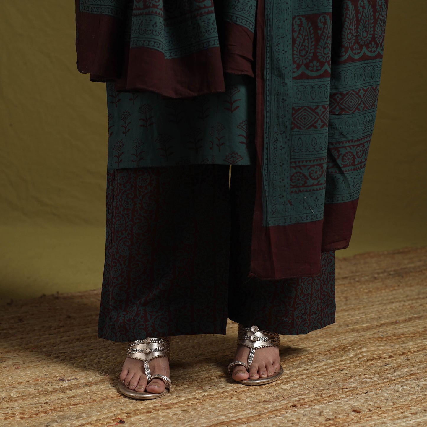 Natural Dyed Hand Block Bagh Print Cotton Suit Set with Dupatta for Women 02