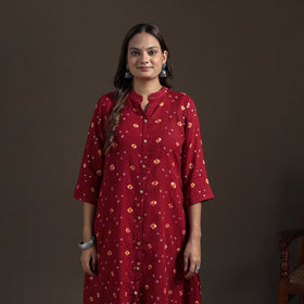 Bandhani Tie-Dye Cotton A-Line Long Kurta for Women 23