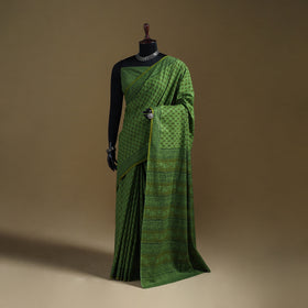 Green - Gamthi Hand Block Print Pure Mul Cotton Saree with Blouse Piece 35