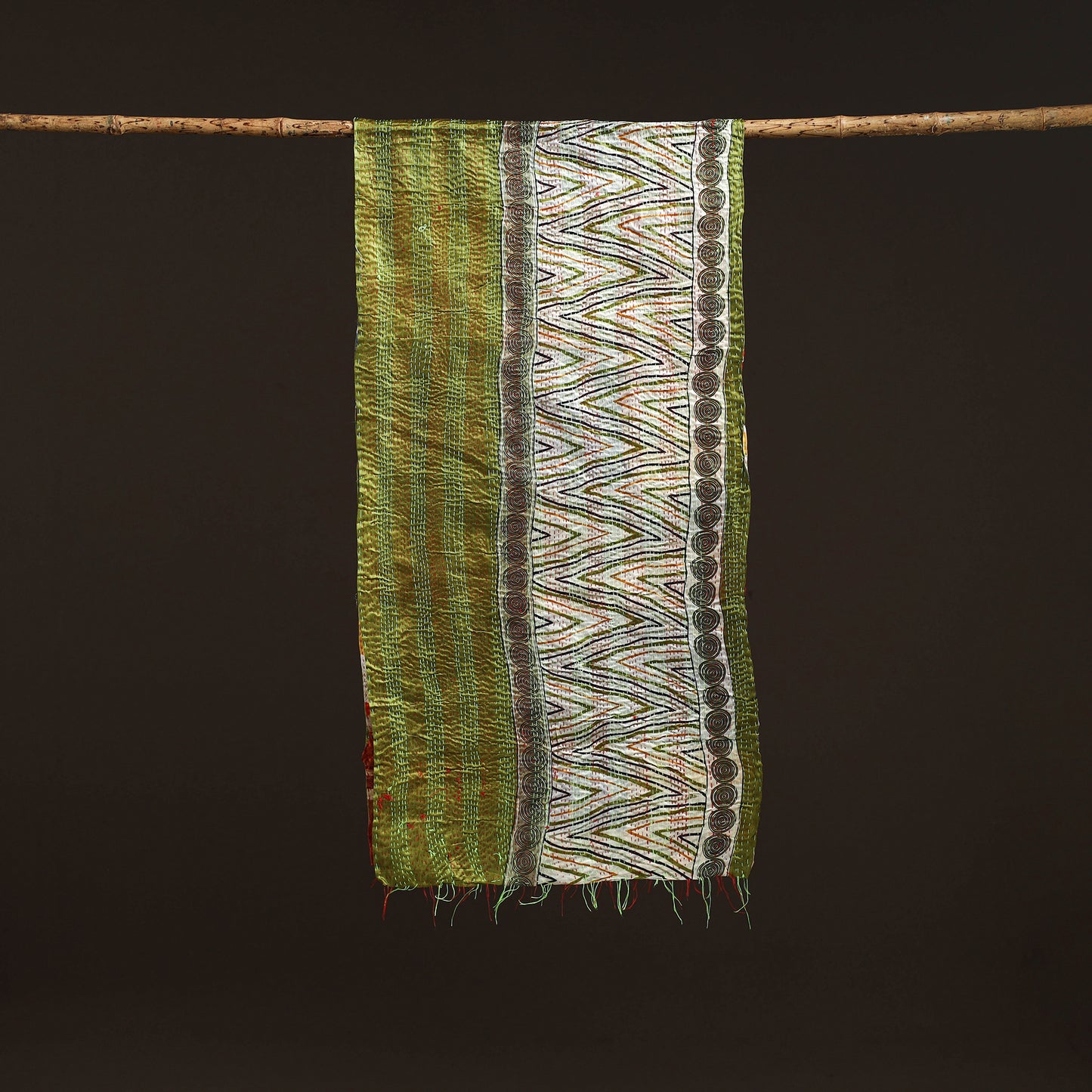 Multicolor - Patchwork Reversible Silk Bengal Hand Kantha Stitch Stole 07