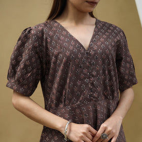 Buy Brown Block Print Cotton Flared Ajrakh Dress