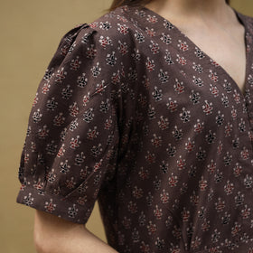 Buy Brown Block Print Cotton Flared Ajrakh Dress