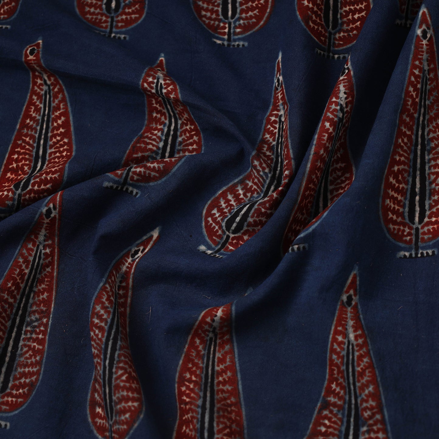 Blue Hand Block Print Cotton Ajrakh Fabric
