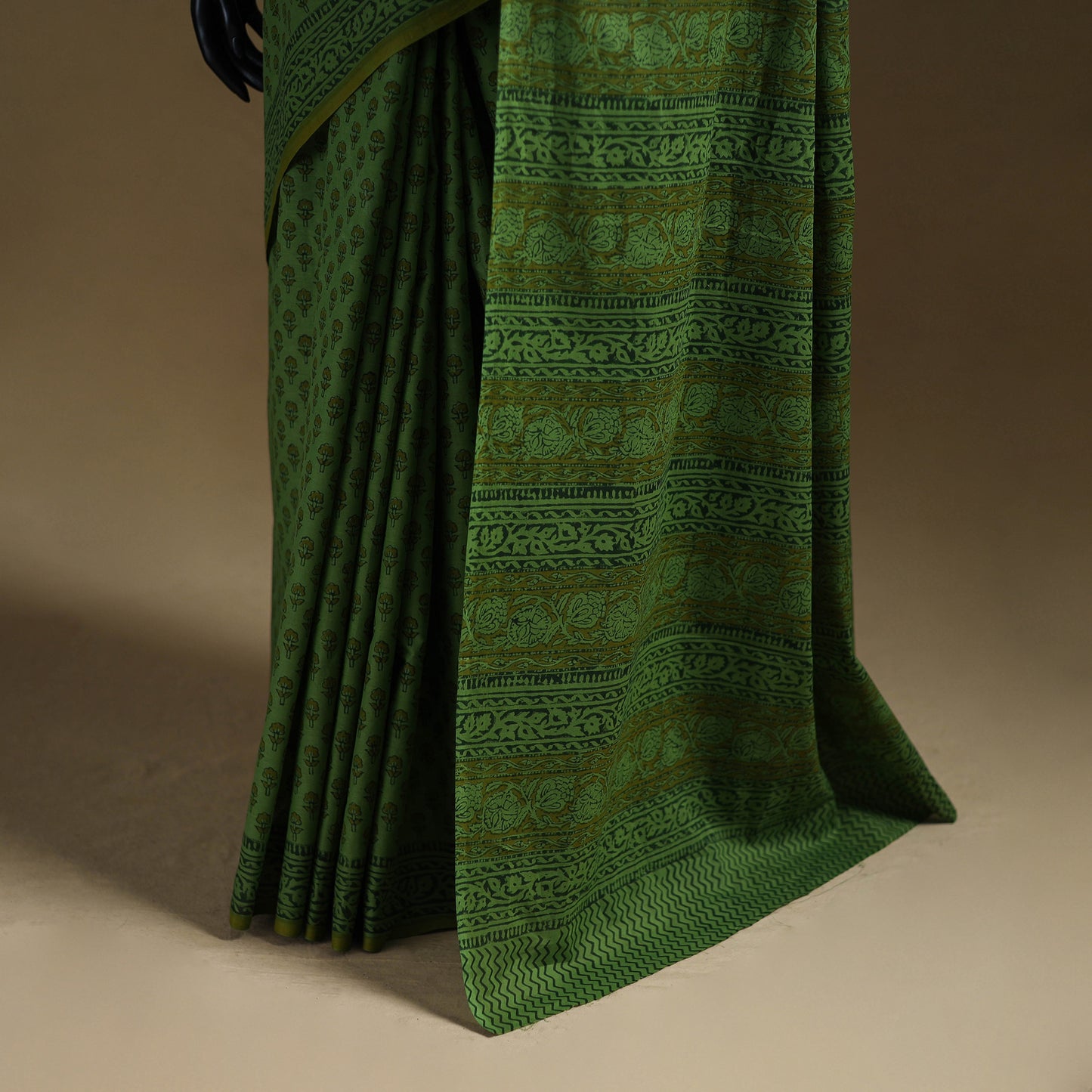 Green - Gamthi Hand Block Print Pure Mul Cotton Saree with Blouse Piece 35