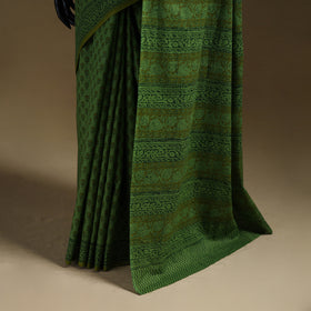 Green - Gamthi Hand Block Print Pure Mul Cotton Saree with Blouse Piece 35