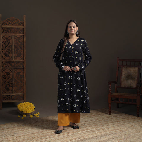 Bandhani Tie-Dye Cotton A-Line Long Kurta for Women 02