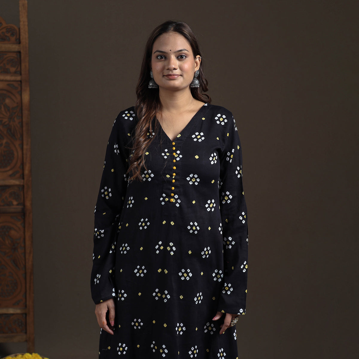 Bandhani Tie-Dye Cotton A-Line Long Kurta for Women 02