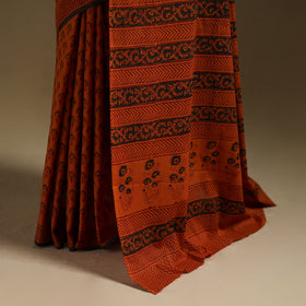 Orange - Gamthi Hand Block Print Pure Mul Cotton Saree with Blouse Piece 36