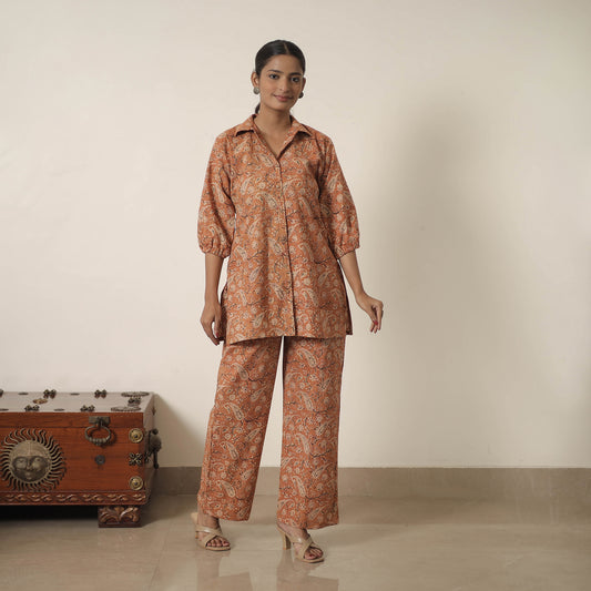 Orange - Block Printed Cotton Kalamkari Co-ord Set 05