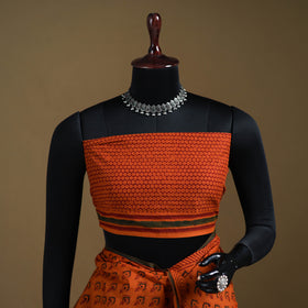 Orange - Gamthi Hand Block Print Pure Mul Cotton Saree with Blouse Piece 36