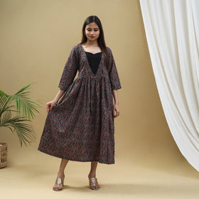 Buy Block Print Cotton Multicolor Flared Ajrakh Dress