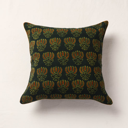 Green - Ajrakh Block Printed Cotton Cushion Cover (16 x 16 in)