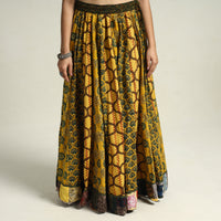 Yellow - Ajrakh Block Printed 24 Kali Patchwork Cotton Long Skirt 10