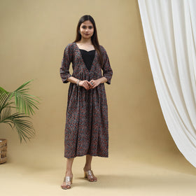 Buy Block Print Cotton Multicolor Flared Ajrakh Dress