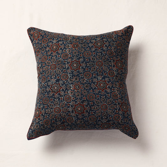 Blue - Ajrakh Block Printed Cotton Cushion Cover (16 x 16 in)