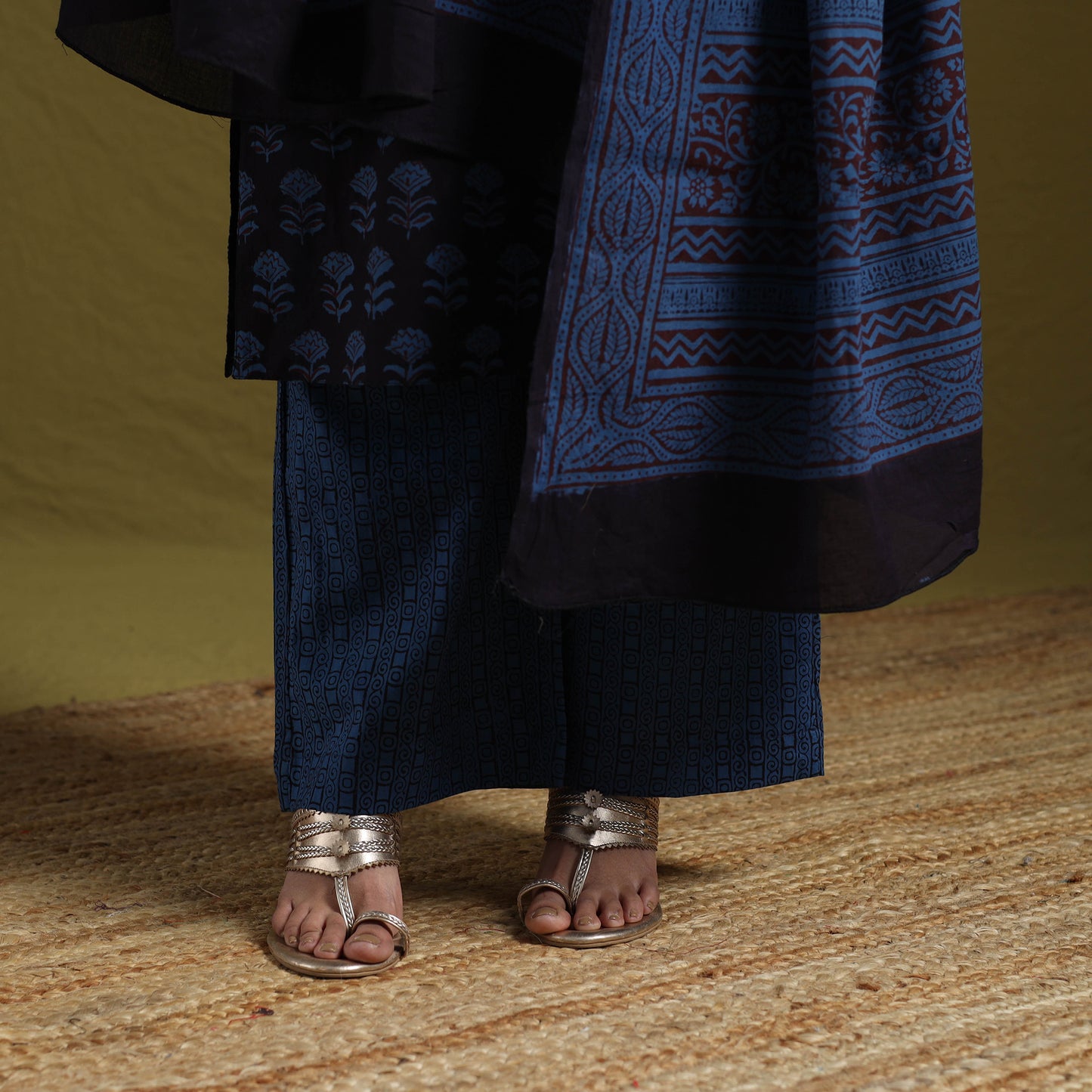Natural Dyed Hand Block Bagh Print Cotton Suit Set with Dupatta for Women 03