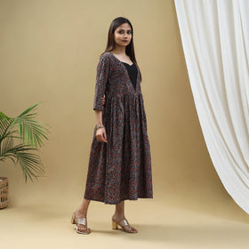 Buy Block Print Cotton Multicolor Flared Ajrakh Dress
