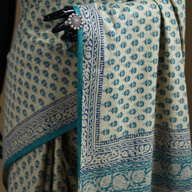 White - Gamthi Hand Block Print Pure Mul Cotton Saree with Blouse Piece 37