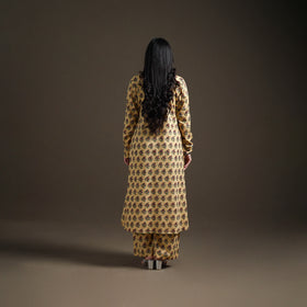 Yellow - floral sanganeri print cotton a-line kurta