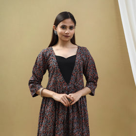 Buy Block Print Cotton Multicolor Flared Ajrakh Dress
