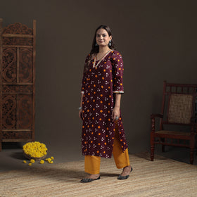 Gota Work Bandhani Tie-Dye Cotton Straight Long Kurta for Women 20