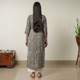 Buy Pedana Kalamkari Block Printed Cotton Straight Kurta with Ikat Patchwork 07 Online at iTokri.com