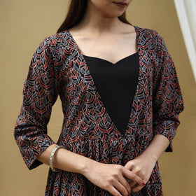 Buy Block Print Cotton Multicolor Flared Ajrakh Dress
