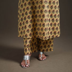 Yellow - floral sanganeri print cotton a-line kurta