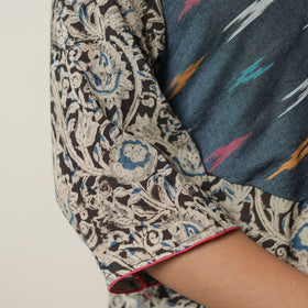 Buy Pedana Kalamkari Block Printed Cotton Straight Kurta with Ikat Patchwork 07 Online at iTokri.com
