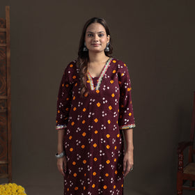 Gota Work Bandhani Tie-Dye Cotton Straight Long Kurta for Women 20