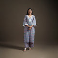 Blue - floral sanganeri print cotton lace work straight
