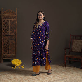 Gota Work Bandhani Tie-Dye Cotton Straight Long Kurta for Women 17