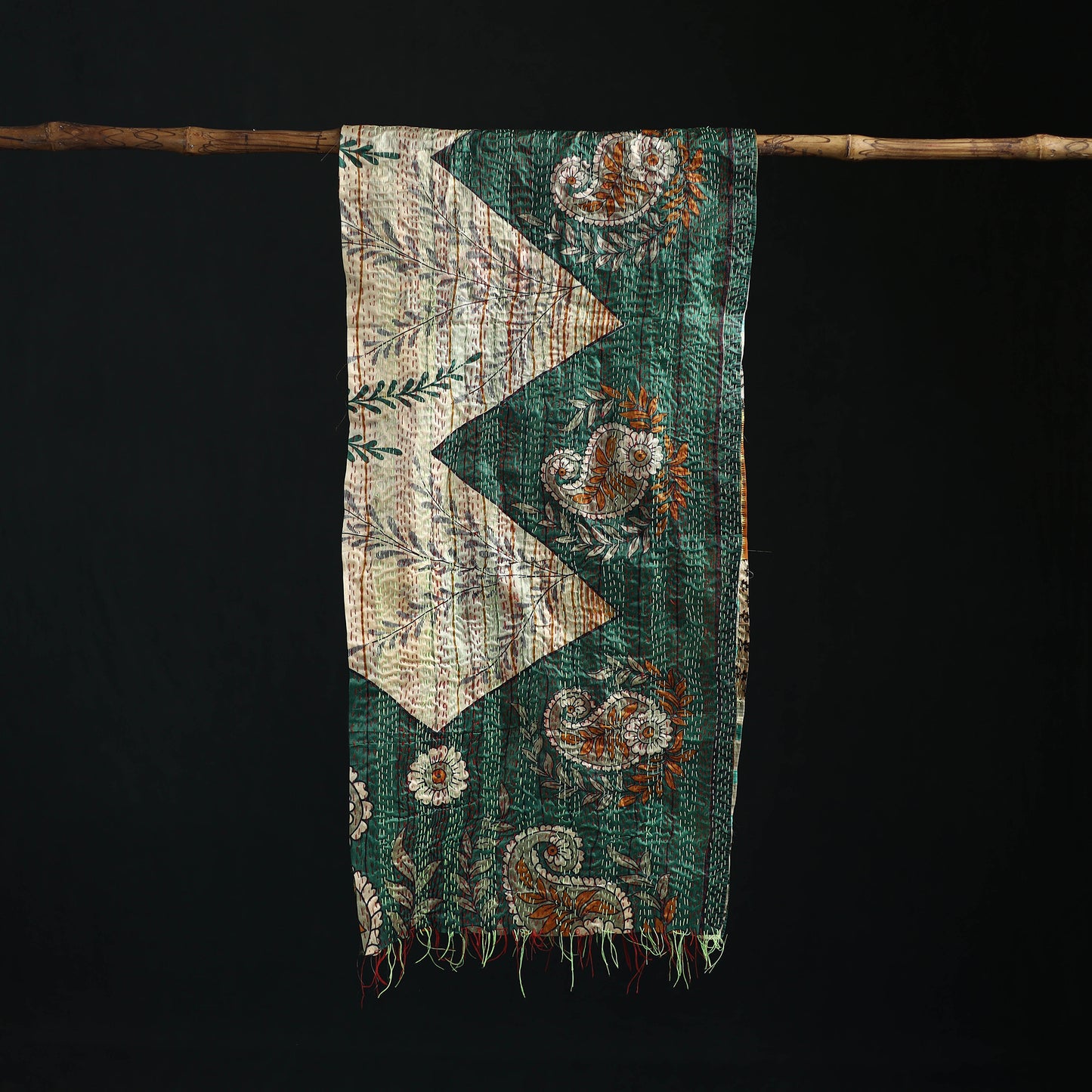 Bengal Kantha Handwork Patchwork Reversible Silk Stole 301