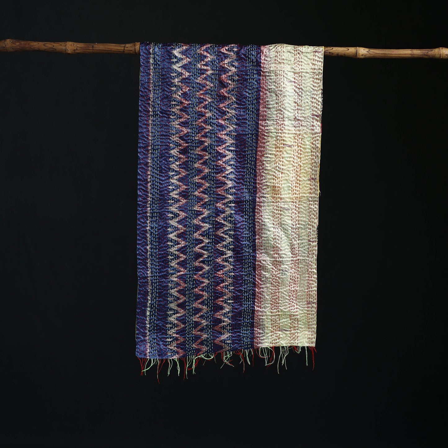 Bengal Kantha Handwork Patchwork Reversible Silk Stole 290