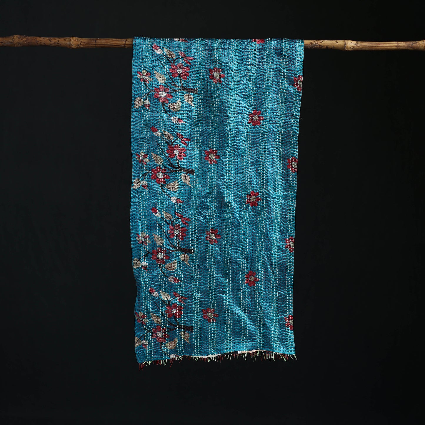 Bengal Kantha Handwork Patchwork Reversible Silk Stole 34