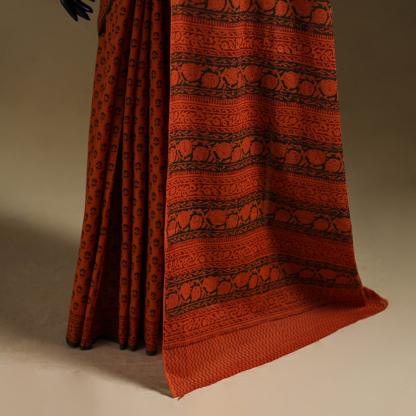 Orange - Gamthi Hand Block Print Pure Mul Cotton Saree with Blouse Piece 39