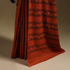 Orange - Gamthi Hand Block Print Pure Mul Cotton Saree with Blouse Piece 39