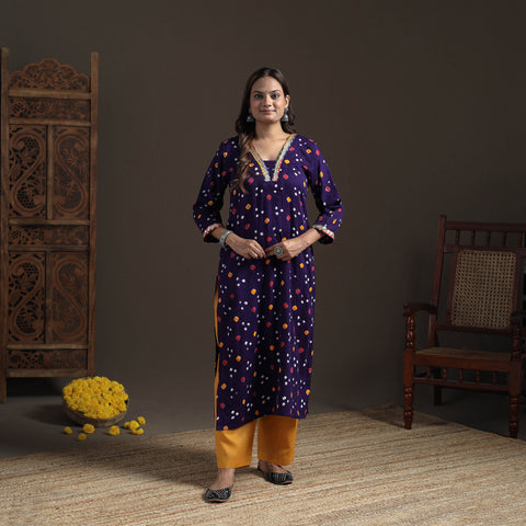 Gota Work Bandhani Tie-Dye Cotton Straight Long Kurta for Women 17